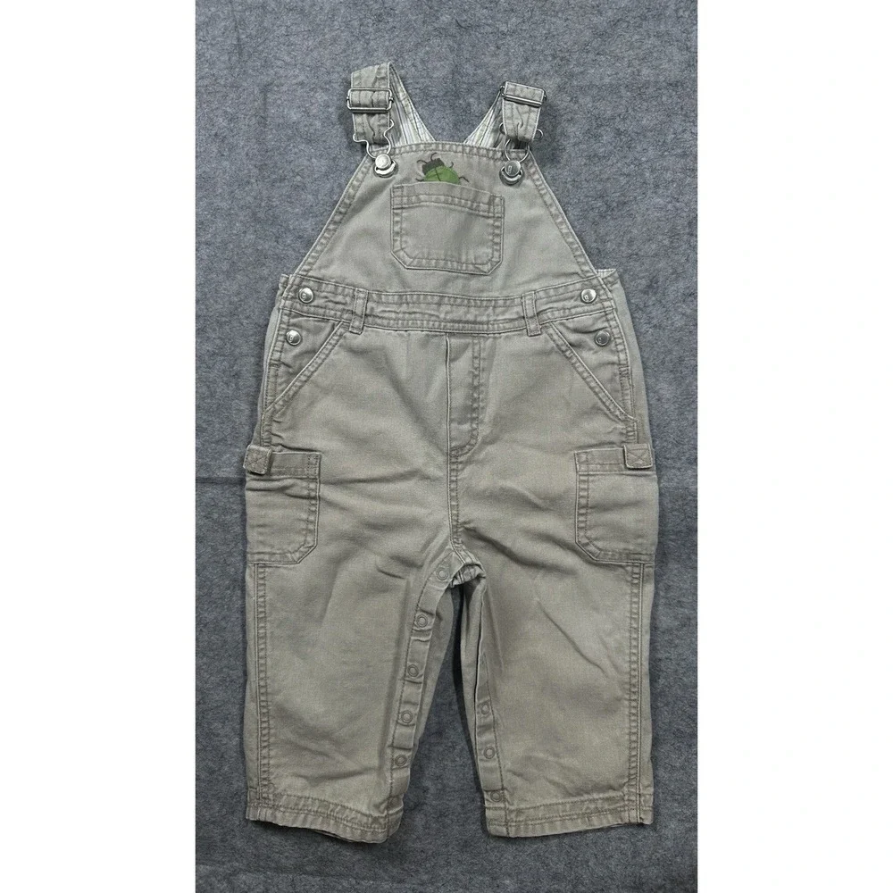 Vintage Gymboree Khaki Beetle Bug Overalls Baby Boys 9-12 M Pockets